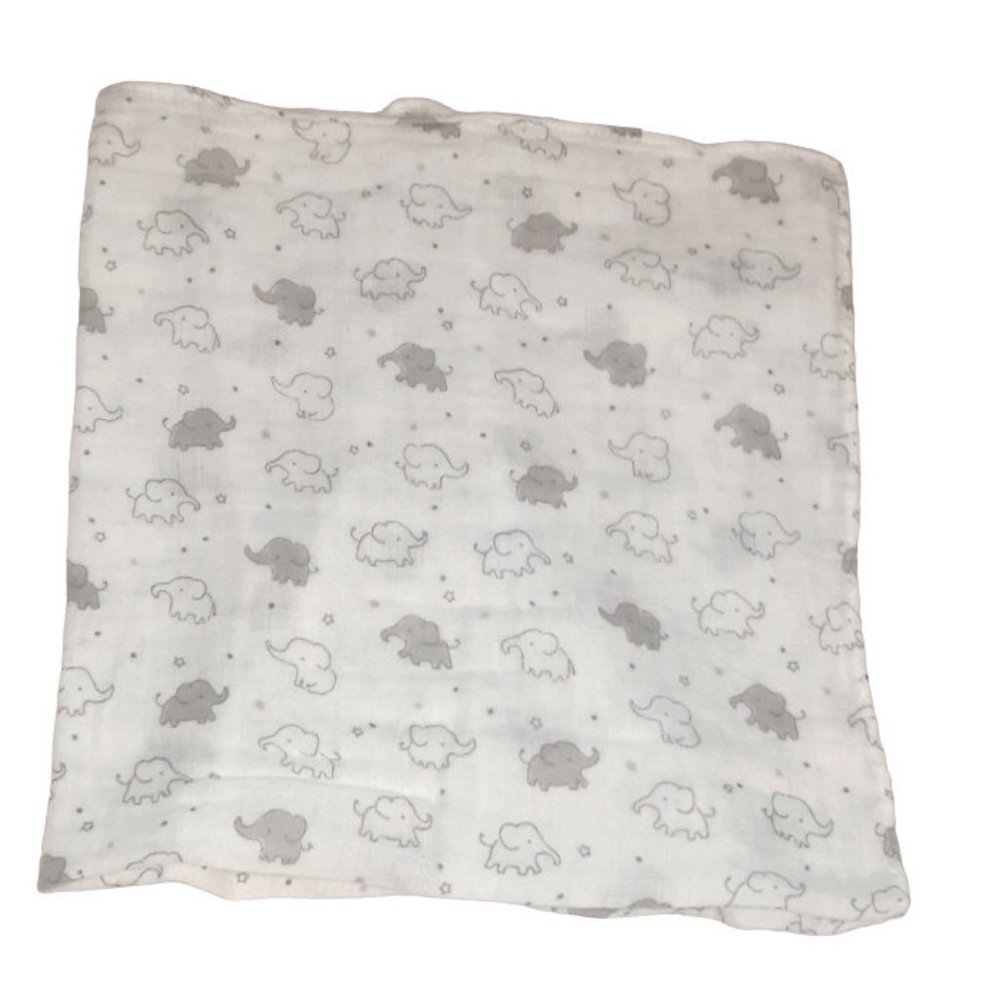 H&M Gray Elephant Baby White Muslin Security Blanket Lovey 23" X 23"